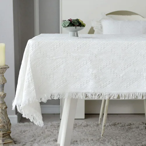 Miniatura 9 de ARTABLE Mantel rectangular de tela de encaje con borde de macramé, manteles de cocina bordados transparentes para elegantes mesas largas de Blanco