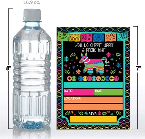 Miniatura 4 de Chippin', Dippin' & Pinata Hittin' Neon Fiesta Invitaciones para fiesta de cumpleaños, 20 tarjetas de relleno de 5 x 7 con veinte sobres blancos por