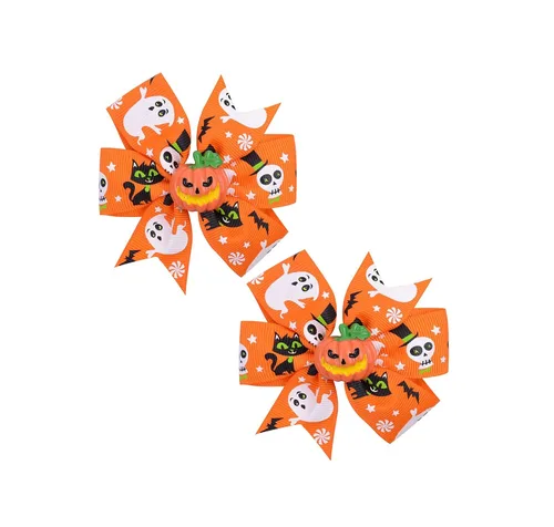 Miniatura 4 de Pinzas para el cabello de Halloween con diseño de calabaza, fantasma, con lazo, horquillas para niñas y niños, accesorios para el cabello