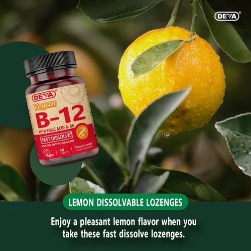 Miniatura 8 de DEVA Suplemento vegano de disolución rápida de vitamina B12, complejo una vez al día con 1000 Mcg de metilcobalamina B12, ácido fólico, B6 - Sabor a