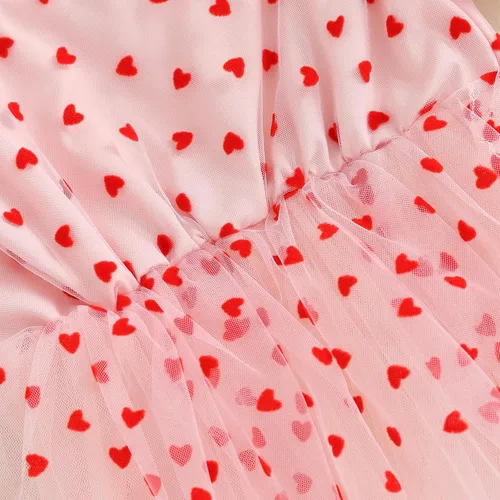 Miniatura 6 de Lesimsam Mameluco para bebé recién nacida, para el día de San Valentín, con estampado de corazón, de malla, manga abombada, traje de tul con diadema