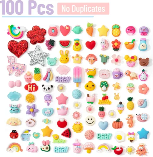 Miniatura 2 de Mr. Pen - Bonitos dijes de slime, 100 piezas, dijes de resina Kawaii con parte trasera plana para manualidades, mini adornos decodificados
