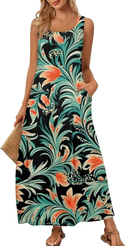 Miniatura 34 de Vestidos de iglesia para mujer 2025, casual, holgado, sin mangas, largo, fluido, vestido de verano con bolsillos