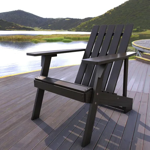 Miniatura 2 de JONATHAN Y Irving PAT1001D - Silla Adirondack de madera de acacia maciza, resistente a la intemperie, para jardín, terraza y hoguera, acabado negro