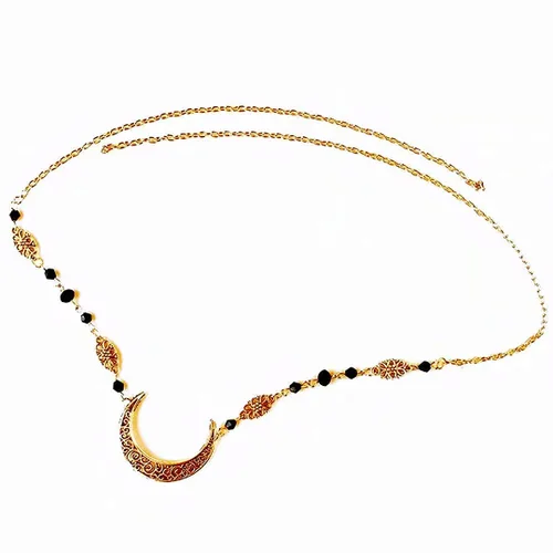 Miniatura 7 de Diadema de bruja con diseño de luna para mujer, corona de hada de elfo, disfraz de frente gitana vikinga, diadema bohemia luna dorada