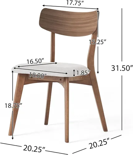 Miniatura 4 de Dining Chairs Set of 2, Mid Century Modern Dining Chairs with Curved Backrest and Wood Legs, Walnut Finished Frame Upholstered Dining Room Chairs