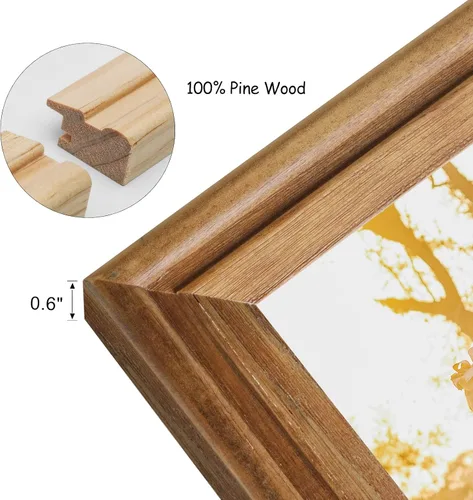 Miniatura 3 de Portarretratos de 5 x 7, doble bisagra horizontal de madera con marco de fotos plegable con frente de cristal real en grano de madera envejecido
