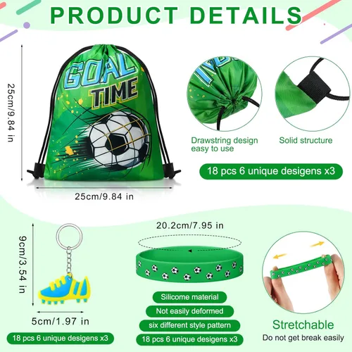 Miniatura 3 de Sadnyy 140 piezas de regalos de fiesta de fútbol, suministros de decoración de fiesta de cumpleaños de fútbol, bolsas con cordón con pulseras