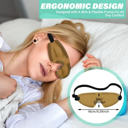 Miniatura 4 de Kingdder Escudo de ojos marrón para dormir gafas protectoras con correa ajustable y acolchado suave, sensibilidad de los ojos a la luz, bolsa