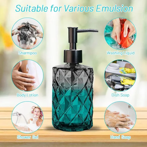 Miniatura 4 de Dispensador de jabón de vidrio con bomba de plástico, dispensador de jabón líquido de 330ml/11oz para baño y cocina, dispensador manual para líquido
