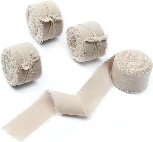 Miniatura 41 de 4 rollos de cinta de gasa de gasa con flecos de 1 pulgadas de ancho x 5 yardas, color rojo óxido, bordes deshilachados para invitaciones de boda