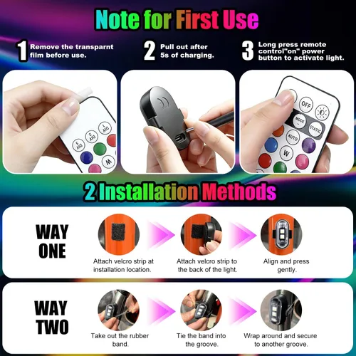 Miniatura 6 de Luces LED inalámbricas para automóvil, luces de roca inalámbricas con 8 colores, 10 modos, luz de advertencia estroboscópica LED, motocicletas