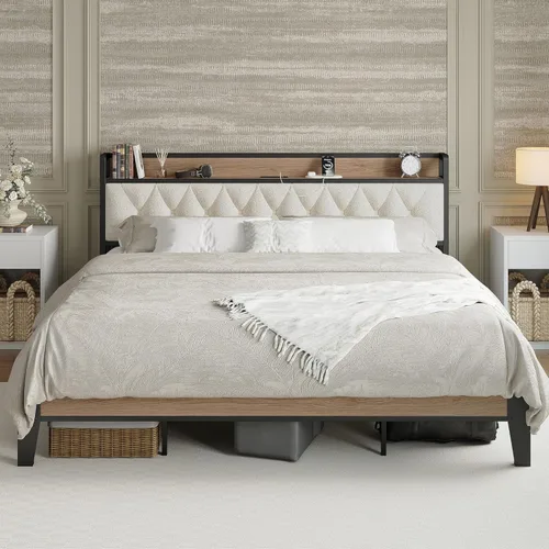 Miniatura 13 de ANCTOR Base de cama individual XL, cabecera de almacenamiento con estación de carga, marco de cama de plataforma con soporte de metal fuerte