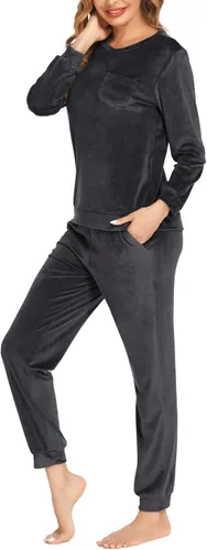 Miniatura 3 de Ekouaer Conjunto de pijama de manga larga para mujer, ropa de dormir suave de 2 piezas de terciopelo con bolsillos