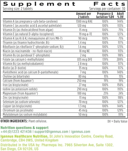 Miniatura 6 de Igennus Multivitamínico prenatal metilado para mujeres, folato para MTHFR, alta absorción, puro y limpio, hierro suave, colina, calcio y magnesio