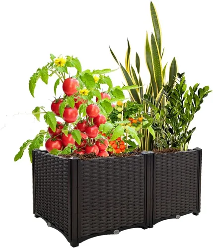Miniatura 11 de Macetas elevadas de plástico para cama de jardín elevada con patas para plantas al aire libre, kits de caja con agujeros de drenaje para patio