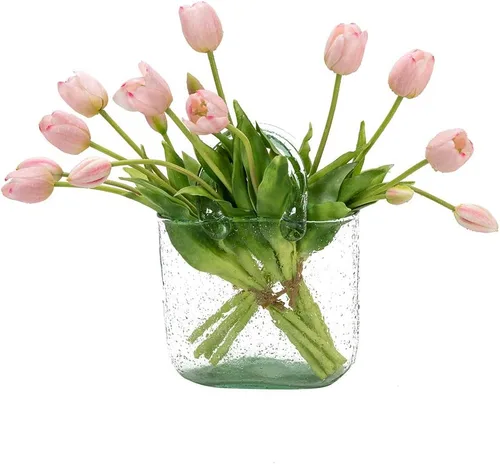 DUYONE 15 tulipanes artificiales, ramo de látex, tulipanes falsos para oficina, boda, fiesta, hogar, cocina, jardín (rosa claro, 15 unidades)