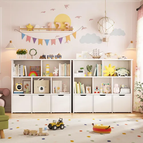 Miniatura 3 de Teckid Estantería para niños y almacenamiento de juguetes, organizador de juguetes con 3 contenedores móviles y 5 cubos abiertos, almacenamiento