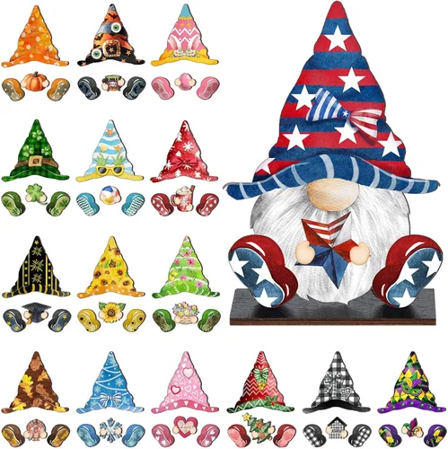 Miniatura 11 de Blulu 32 piezas intercambiables de gnomos de madera para decoración de verano del 4 de julio, gnomos patrióticos de bienvenida, decoración
