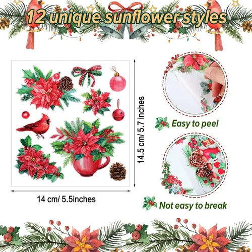 Miniatura 3 de BBTO 12 hojas de transferencia de Navidad para manualidades y muebles, calcomanías de transferencia de Navidad, calcomanías de invierno para madera