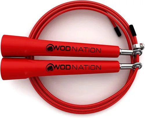 Miniatura 5 de WOD Nation Cuerda de saltar de velocidad ajustable para hombres, mujeres y niños - Cuerda de saltar de fitness ultrarrápida perfecta para boxeo, Rojo