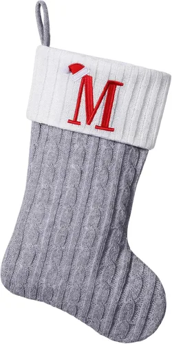 Miniatura 65 de Medias de Navidad personalizadas de 19 pulgadas con iniciales bordadas, medias de Navidad de punto negro para decoraciones de vacaciones familiares