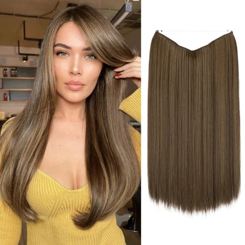 Miniatura 28 de SARLA Extensiones de cabello con alambre invisible de reflejos cortos rectas postizos sintéticos diadema transparente ajustable para mujeres 14