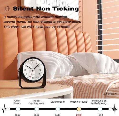 Miniatura 6 de AYRELY® Reloj despertador analógico pequeño de 3.5 pulgadas, funciona con pilas, bonito reloj de mesa con luz, ángulo ajustable para viajes, mesita