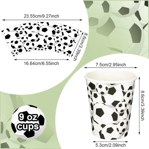 Miniatura 3 de Teling 100 vasos de papel desechables para fiestas temáticas de fútbol, 9 onzas, para suministros deportivos, decoración para beber para regalos