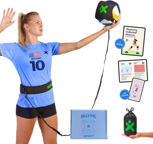 MOTOMY™ Volleyball Training Equipment Aid ‘VolleyPal’ – Solo Rebounder Trainer for Serve, Spike, Set & Pass; Indoor and Outdoor Practice Gear