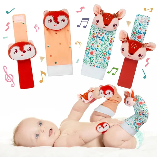 PADONISE Encantadores sonajeros de muñeca y calcetín con animal para bebé, juguete suave para recién nacidos, de 0 a 6 y 6 a 12 meses, buscador de