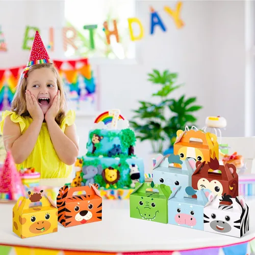 Miniatura 5 de PerKoop 24 cajas de recuerdos de fiesta de safari, bolsas de regalo de animales de la selva, cajas de regalo de animales de zoológico, caja