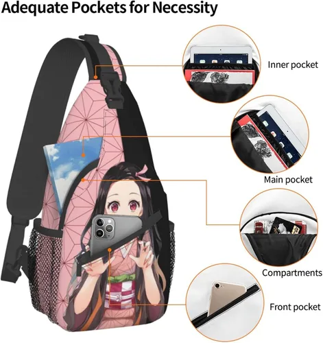 Miniatura 3 de Aolazw Mochila de anime Nezukos unisex cruzada mochila manga solo hombro bolsa pecho bolsa Cosplay Daypack, N1, Mochilas Sling