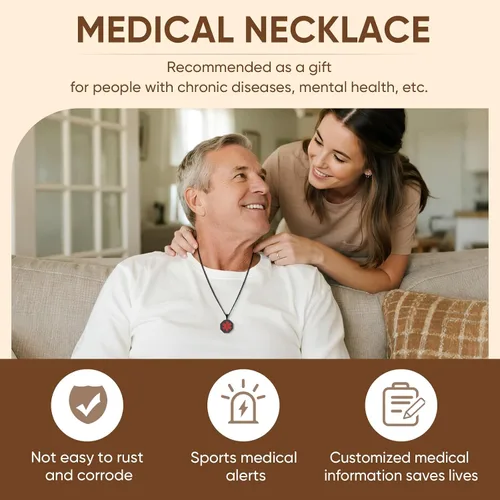 Miniatura 61 de VNOX Collar con colgante personalizado de acero inoxidable con grabado personalizado para identificación de alerta médica de emergencia para hombres