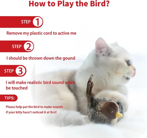 Miniatura 5 de PETGEEK Gigwi - Juguete de pájaro simulado para gatos, pájaro falso para gatos de interior, juguetes para gatos de interior, juguetes de melodía