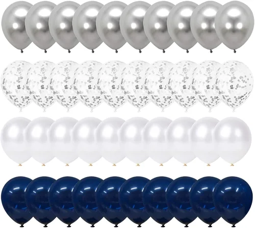 Miniatura 11 de Globos de látex de confeti azul real, 50 globos de 12.0 in, azul claro y blanco para fiesta de cumpleaños, boda decoración Azul y blanco