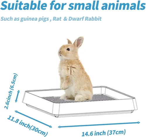 Miniatura 4 de PODOO Caja de arena para conejos, bandeja de entrenamiento para conejillos de indias y mascotas pequeñas, espaciosa bandeja de rejilla con entrada