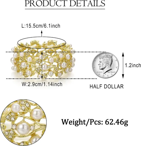 Miniatura 6 de EVER FAITH Crystal Cream Simulated Pearl 1920's Style Leaf Stretch Pulsera Transparente