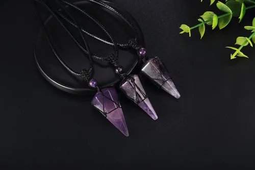Miniatura 5 de XIANNVXI Collar puntiagudo con piedra de cristal curativo, cuerda negra ajustable, collar con colgante de piedras preciosas naturales, joyería