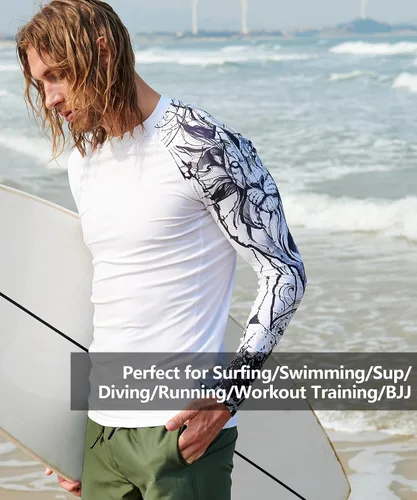 Miniatura 4 de HUGE SPORTS Camisas de baño para hombre de manga larga UPF 50+ con protección contra erupciones solares y protección UV Blanco (White Lion)