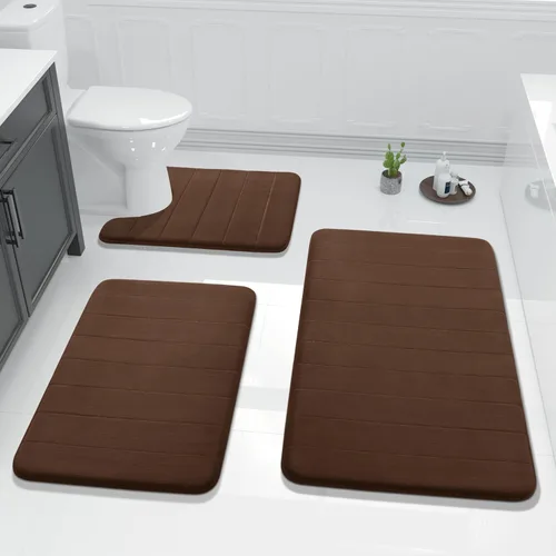 Miniatura 11 de Yimobra Juego de 3 tapetes de baño de espuma viscoelástica con alfombra de inodoro en forma de U, antideslizantes, súper suaves, absorbentes, de Gris