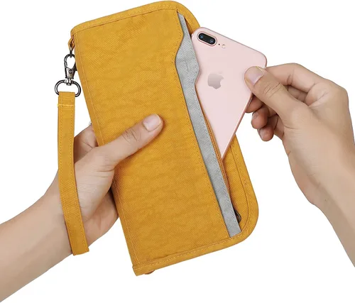 Miniatura 4 de ZOPPEN Cartera de viaje RFID y organizador de documentos con cremallera con correa de muñeca extraíble, Cartera RFID