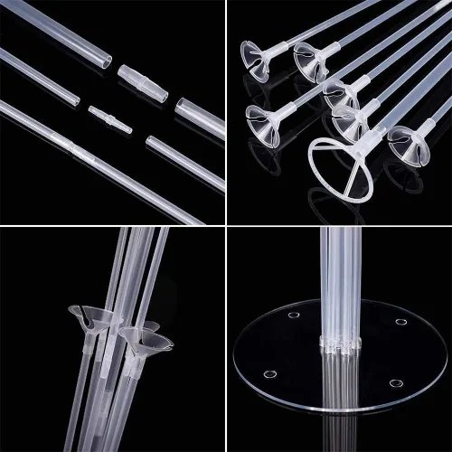 Miniatura 3 de Kit de soporte para globos, kit de soporte de mesa para globos, palos para globos con tazas, fácil montaje, soporte para globos, 2 juegos de soporte