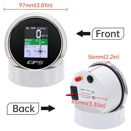 Miniatura 4 de Velocímetro GPS de 3-3/8" 85mm, Velocímetro GPS para embarcaciones, odómetro impermeable, antena negra, pantalla TFT, mph, nudos y km/h digitales