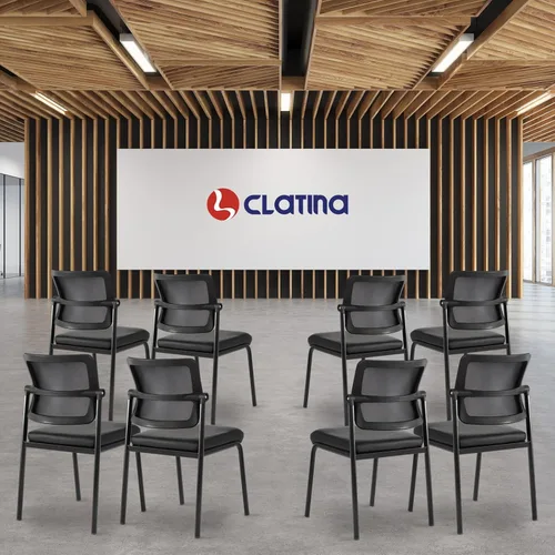 Miniatura 9 de CLATINA Sillas apilables para sala de espera, respaldo de malla ajustable, sin brazos, silla de recepción de invitados de oficina con cojín de cuero