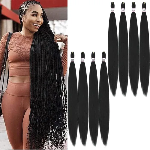 Miniatura 11 de Cabello trenzado preestirado de 22 pulgadas, 6 paquetes de cabello profesional suave Yaki trenzado para trenzas con ajuste de agua caliente