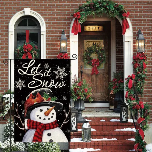 Miniatura 2 de AVOIN colorlife Deje que nieve muñeco de nieve copo de nieve bandera de Navidad de jardín 12x18 pulgadas de doble cara, bandera decorativa de granja