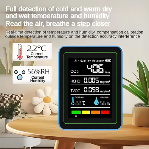 Miniatura 6 de Monitor de calidad del aire interior: Sensor de humedad de temperatura con CO2, TVOC, HCHO, detector portátil profesional, medidor de calidad