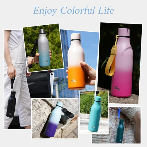Miniatura 7 de Konokyo Botella de agua aislada con correa, botella de agua de acero inoxidable de 18 onzas de doble pared con aislamiento al vacío, frasco de Verde