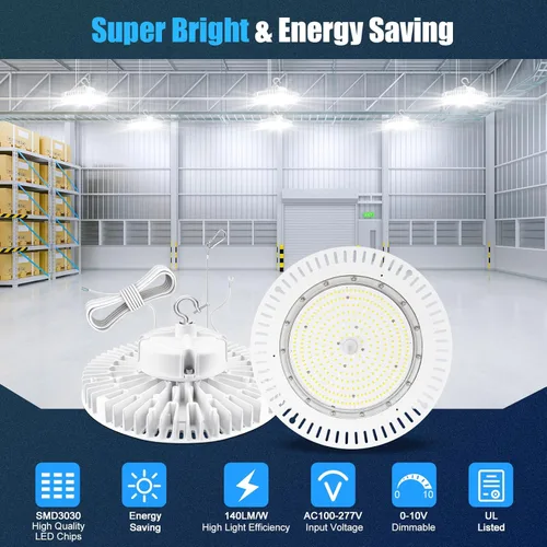 Miniatura 2 de Luz LED de alta bahía de 240W, AC100-277V 33,600LM 0-10V regulable (equivalente a 1200W HID/HPS) UL listado IP65 impermeable 5000K UFO LED luces